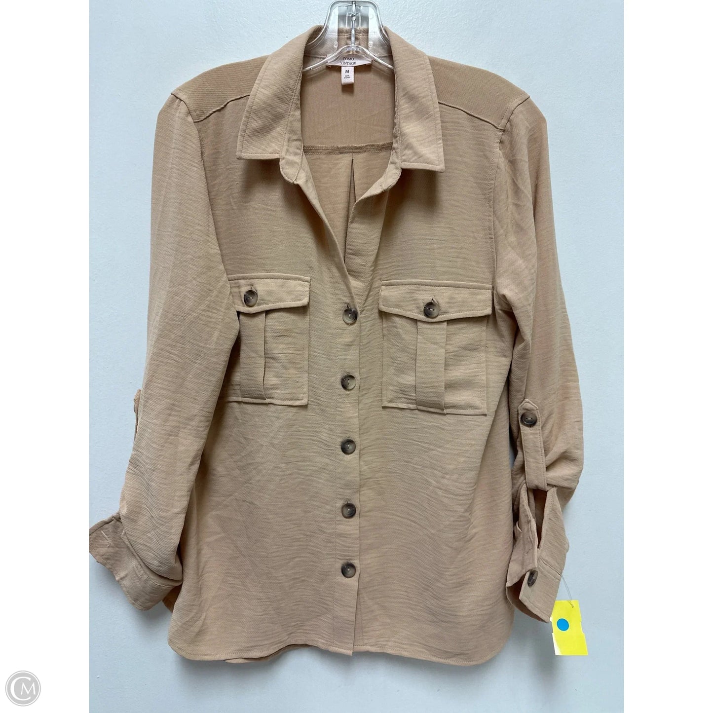 Blouse Long Sleeve By Como Vintage In Tan, Size: M