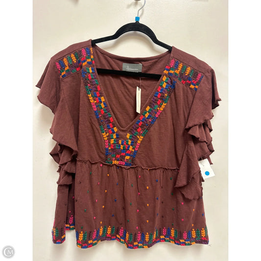 Top Short Sleeve By Anthropologie In Brown, Size: L