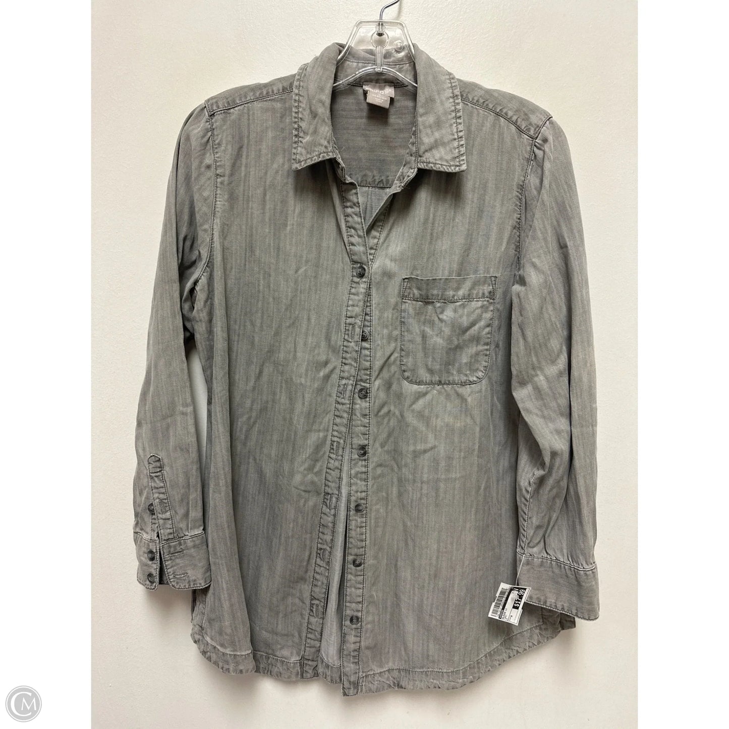 Blouse Long Sleeve By Chicos In Grey, Size: M