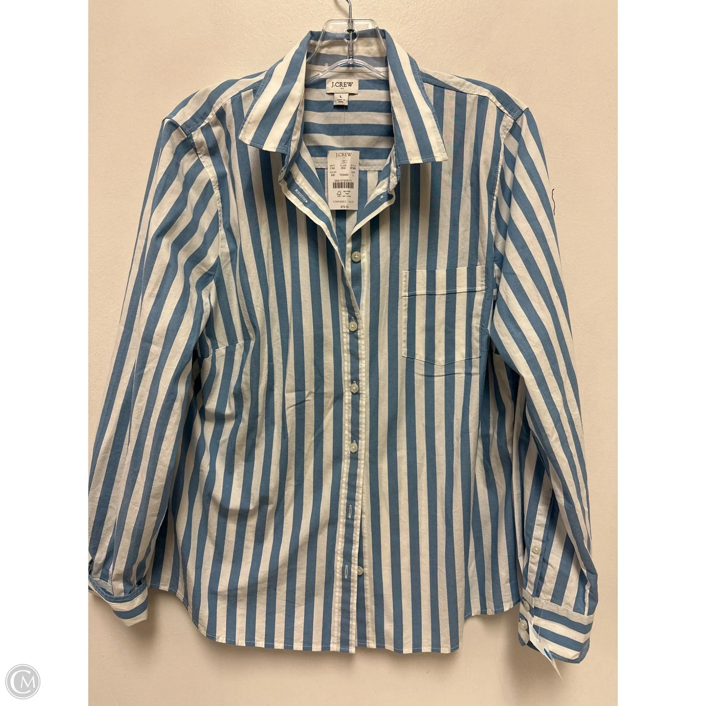 Blouse Long Sleeve By J. Crew In Blue, Size: L