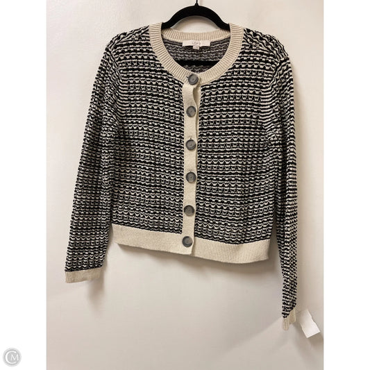 Sweater Cardigan By Loft In Black & Cream, Size: L