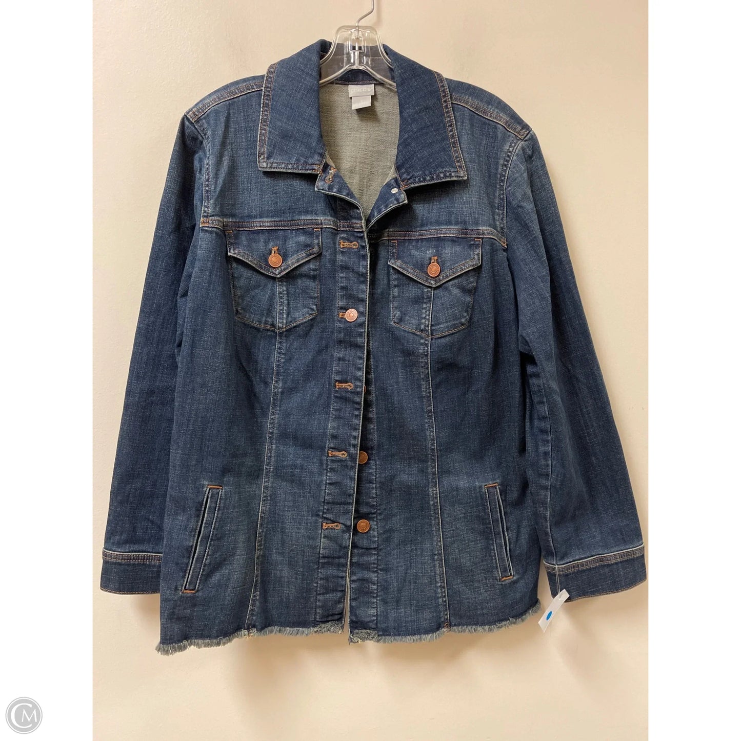 Jacket Denim By Chicos In Blue Denim, Size: Xl