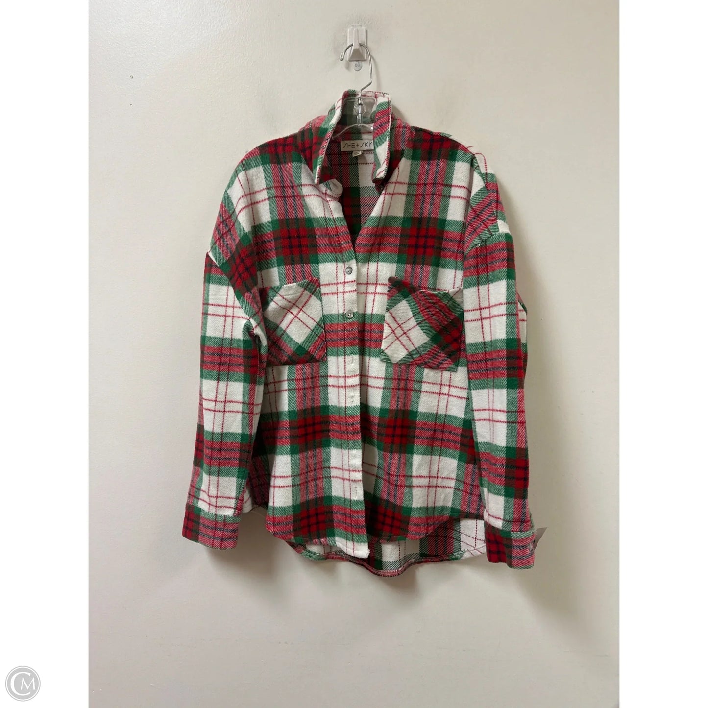 Jacket Shirt By She + Sky In Green & Red, Size: M