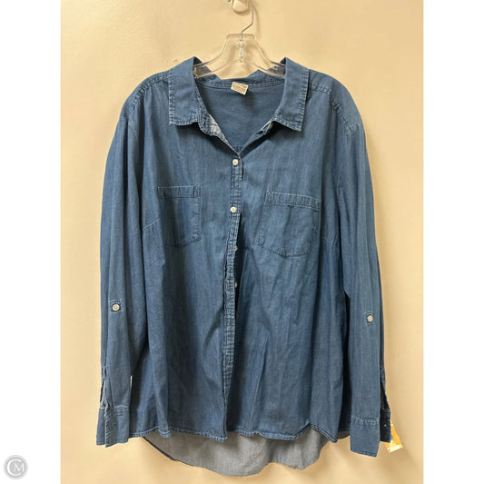 Blouse Long Sleeve By Faded Glory In Blue Denim, Size: 3x