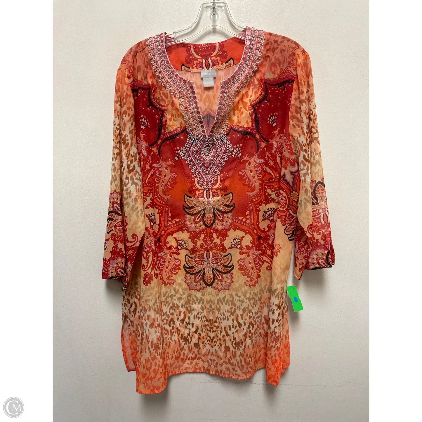 Tunic Long Sleeve By Chicos In Orange & Red, Size: Xl