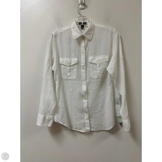 Blouse Long Sleeve By Lauren By Ralph Lauren In White, Size: S