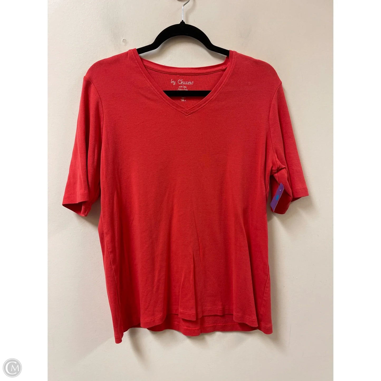 Top Short Sleeve By Chicos In Coral, Size: L