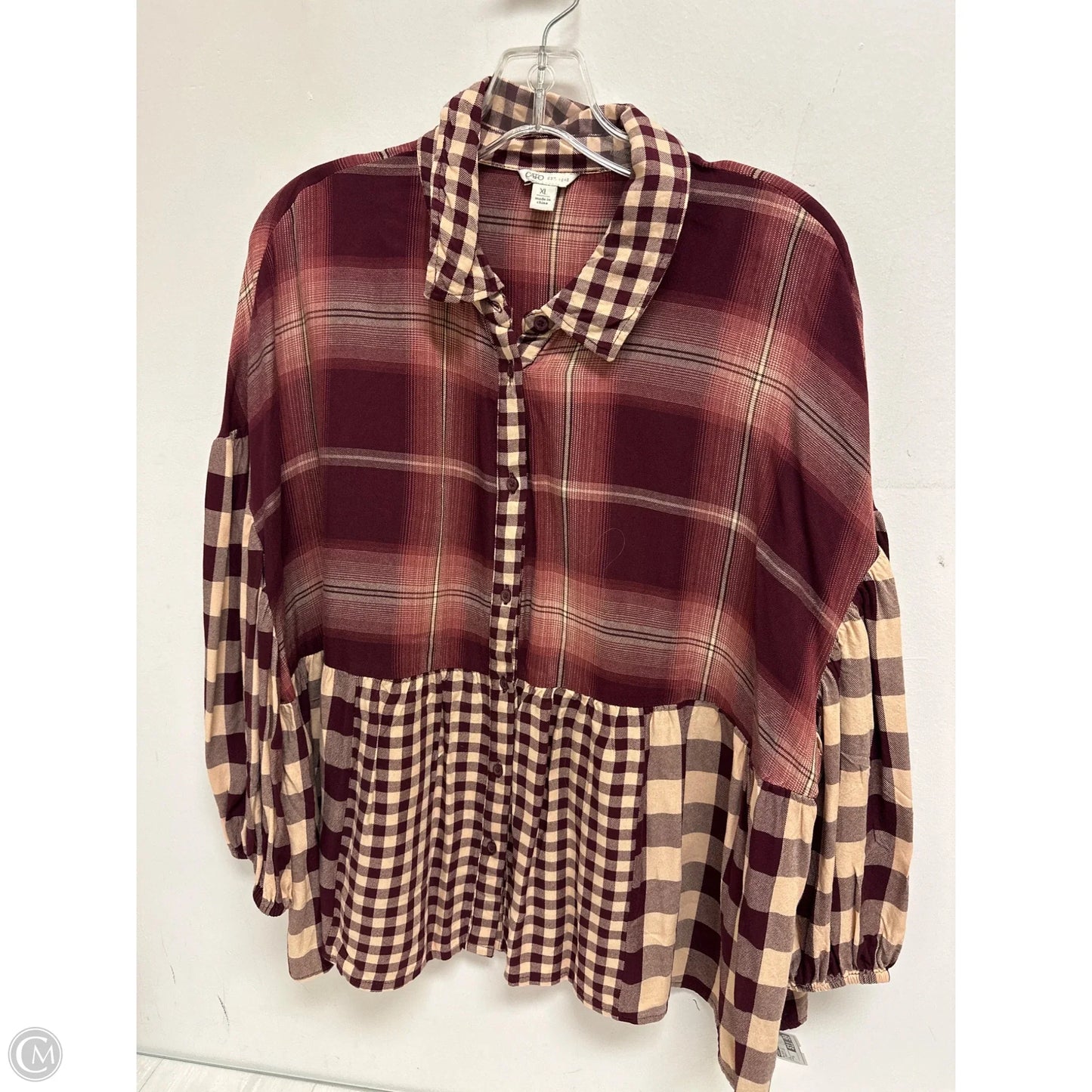 Blouse Long Sleeve By Cato In Cream & Red, Size: Xl
