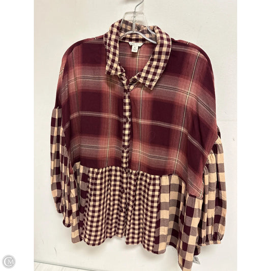 Blouse Long Sleeve By Cato In Cream & Red, Size: Xl