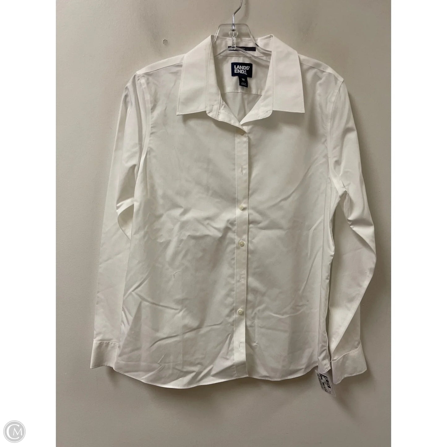 Blouse Long Sleeve By Lands End In White, Size: M