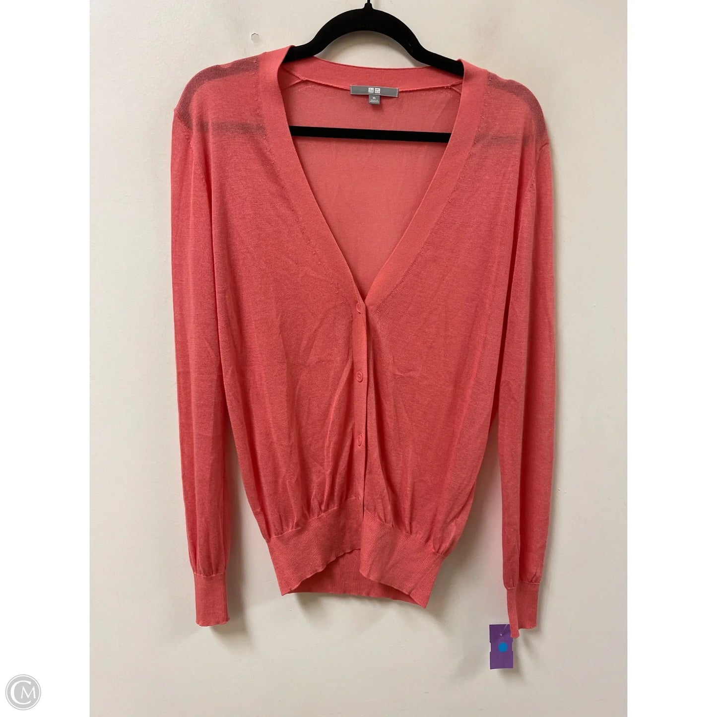 Sweater Cardigan By Uniqlo In Coral, Size: Xl
