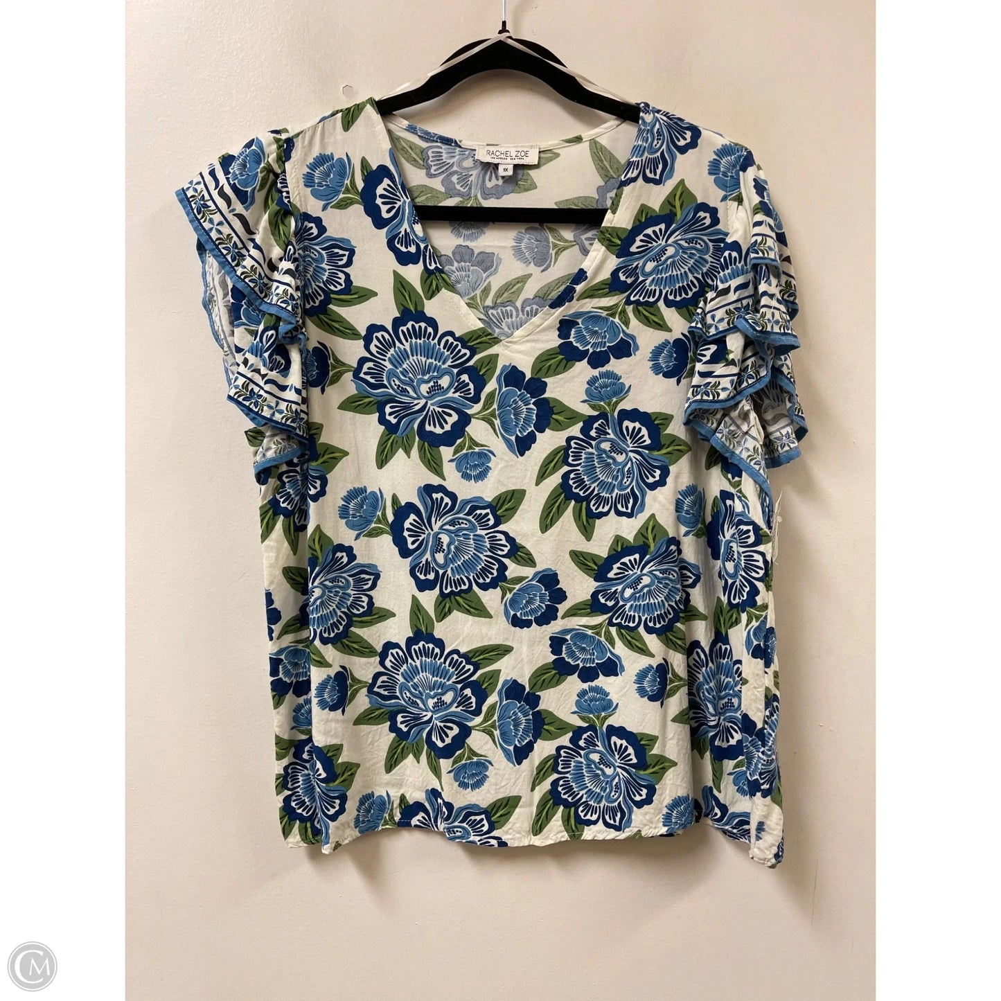Top Short Sleeve By Rachel Zoe In Blue & Green, Size: 1x