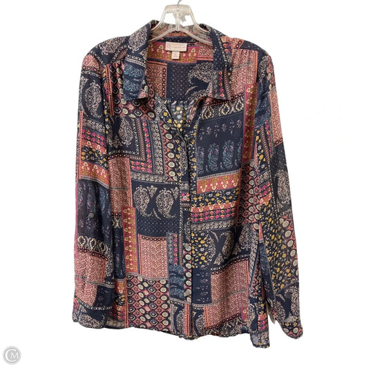 Blouse Long Sleeve By Dressbarn In Navy, Size: Xl