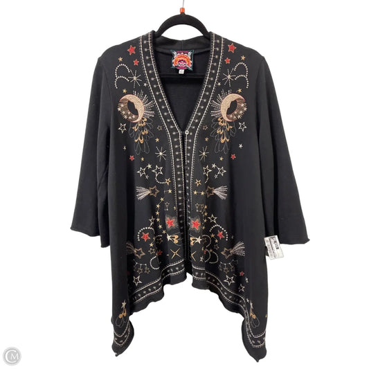 Sweater Cardigan Designer By Johnny Was In Black, Size: L