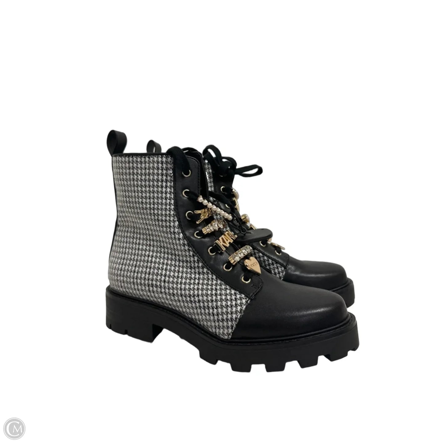 Boots Designer By Karl Lagerfeld In Black & White, Size: 7