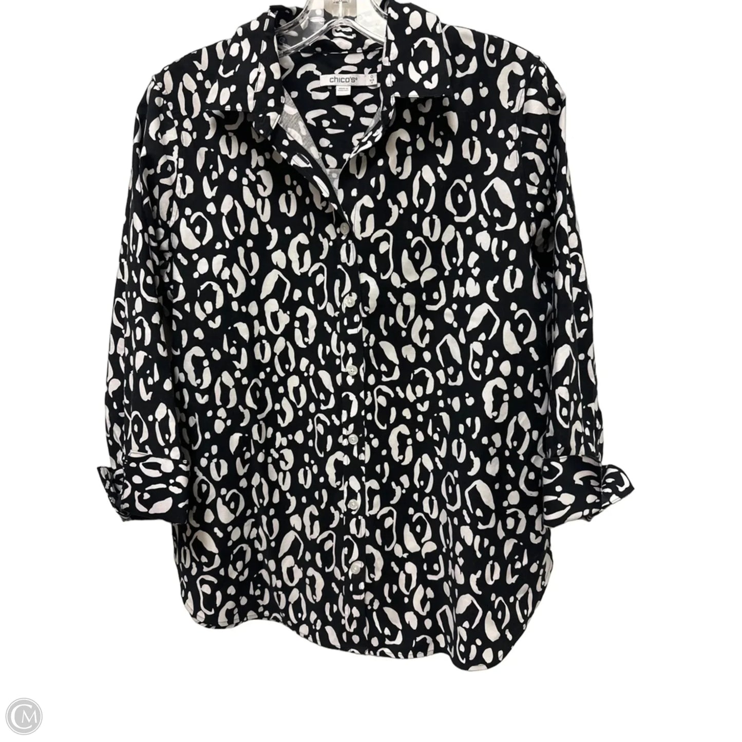 Blouse Long Sleeve By Chicos In Black & White, Size: S