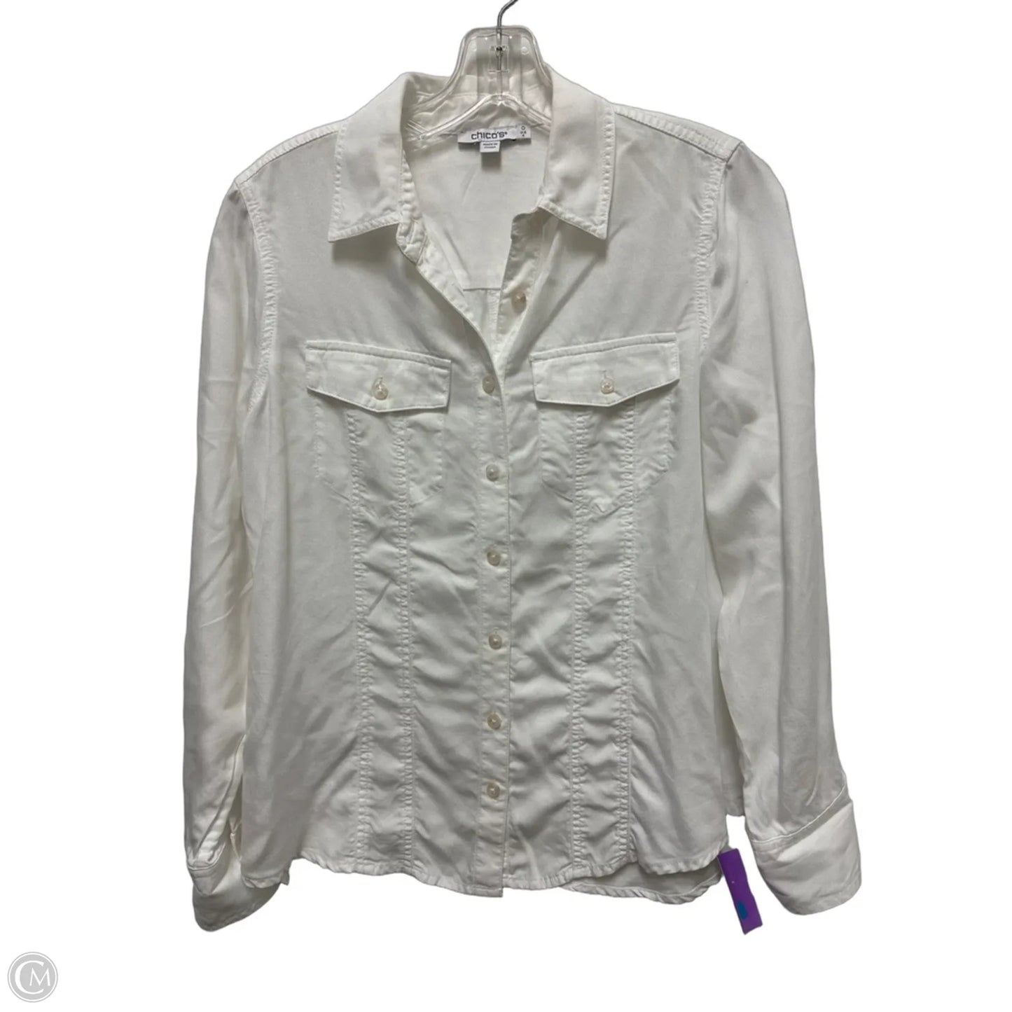 Blouse Long Sleeve By Chicos In White, Size: S