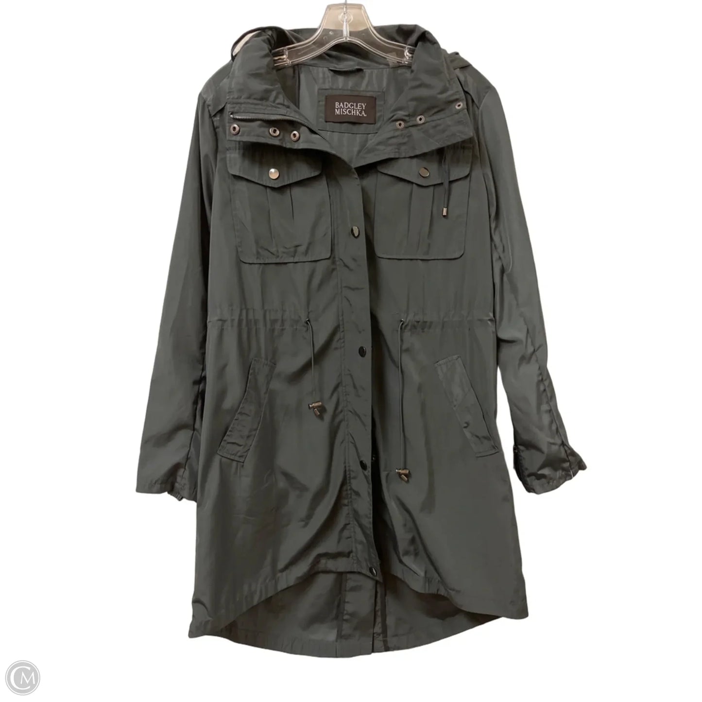 Jacket Windbreaker By Badgley Mischka In Grey, Size: S