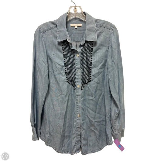 Blouse Long Sleeve By Foxcroft In Blue Denim, Size: S