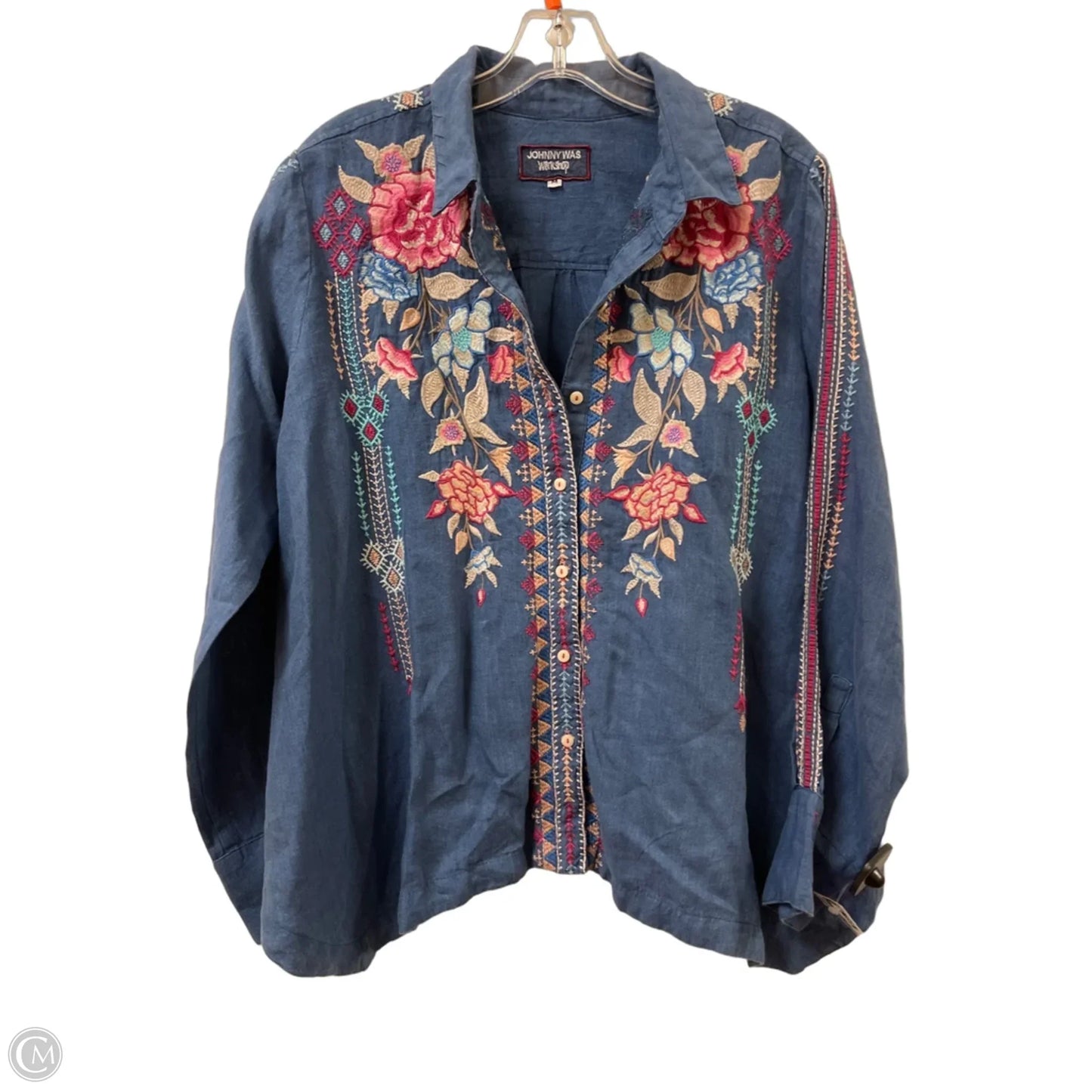 Blouse Designer By Johnny Was In Blue, Size: M
