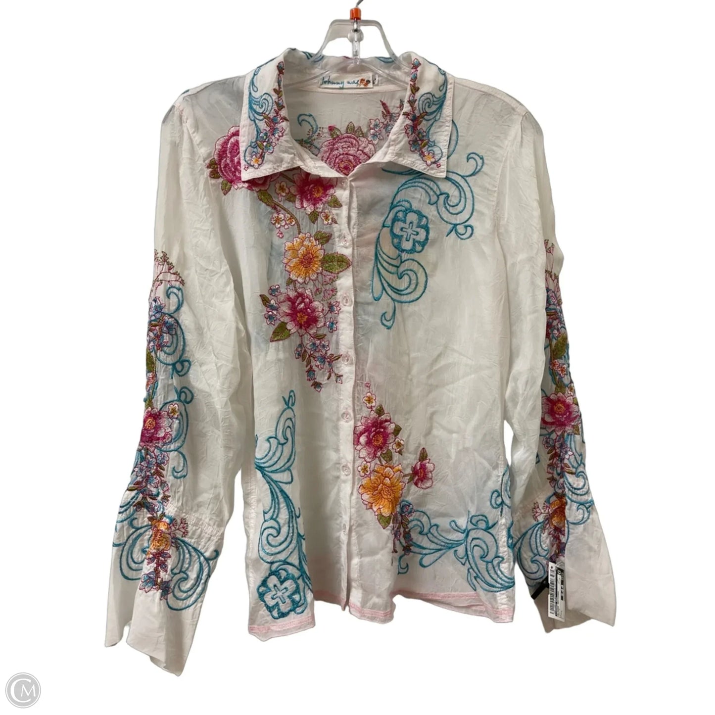 Blouse Designer By Johnny Was In White, Size: L