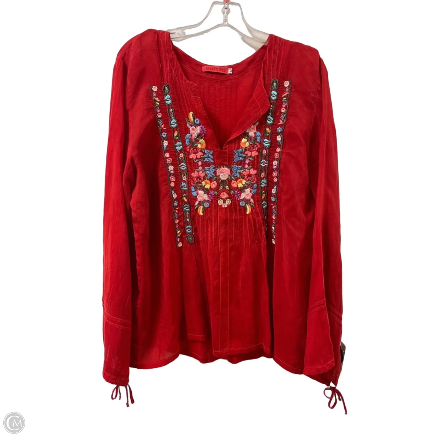 Top Long Sleeve Designer By Johnny Was In Red, Size: L