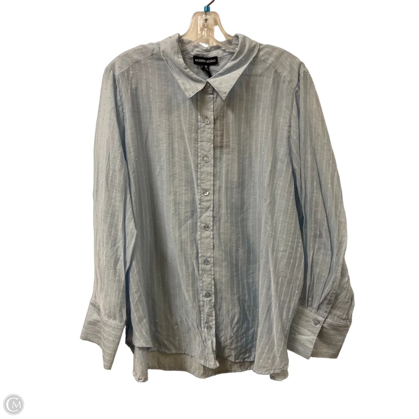 Blouse Long Sleeve By Modern Works In Blue, Size: 1x