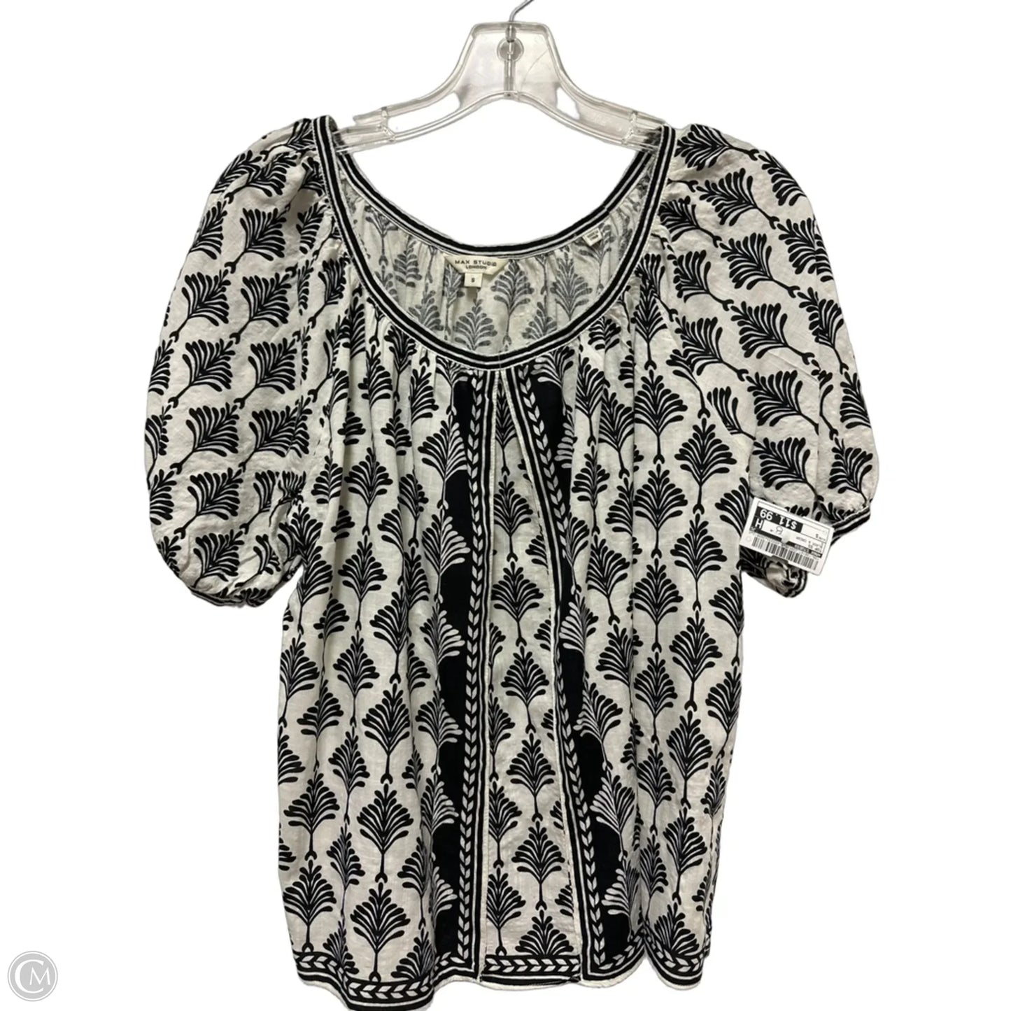 Top Short Sleeve By Max Studio In Black & Cream, Size: S