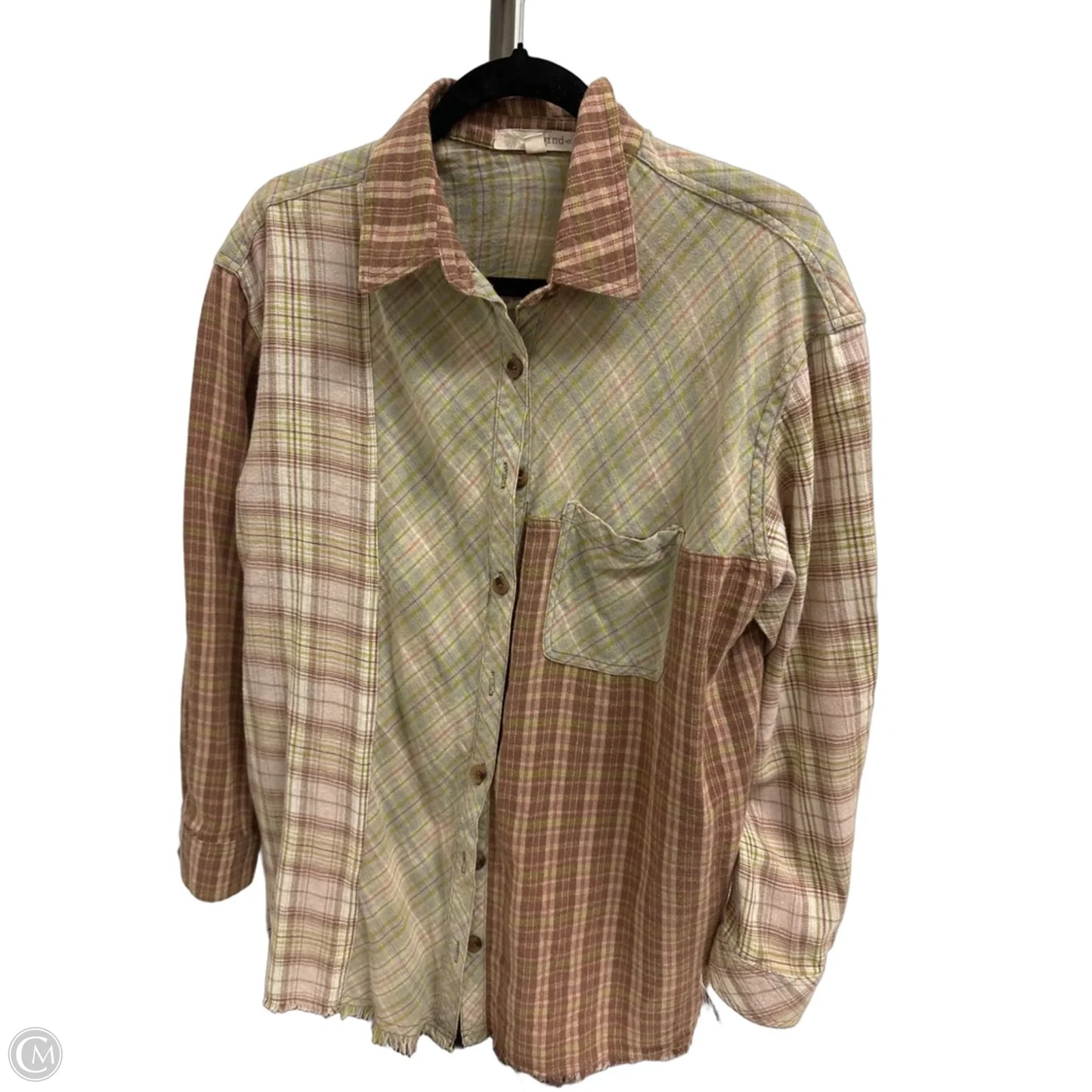 Blouse Long Sleeve By Rewind In Plaid Pattern, Size: L