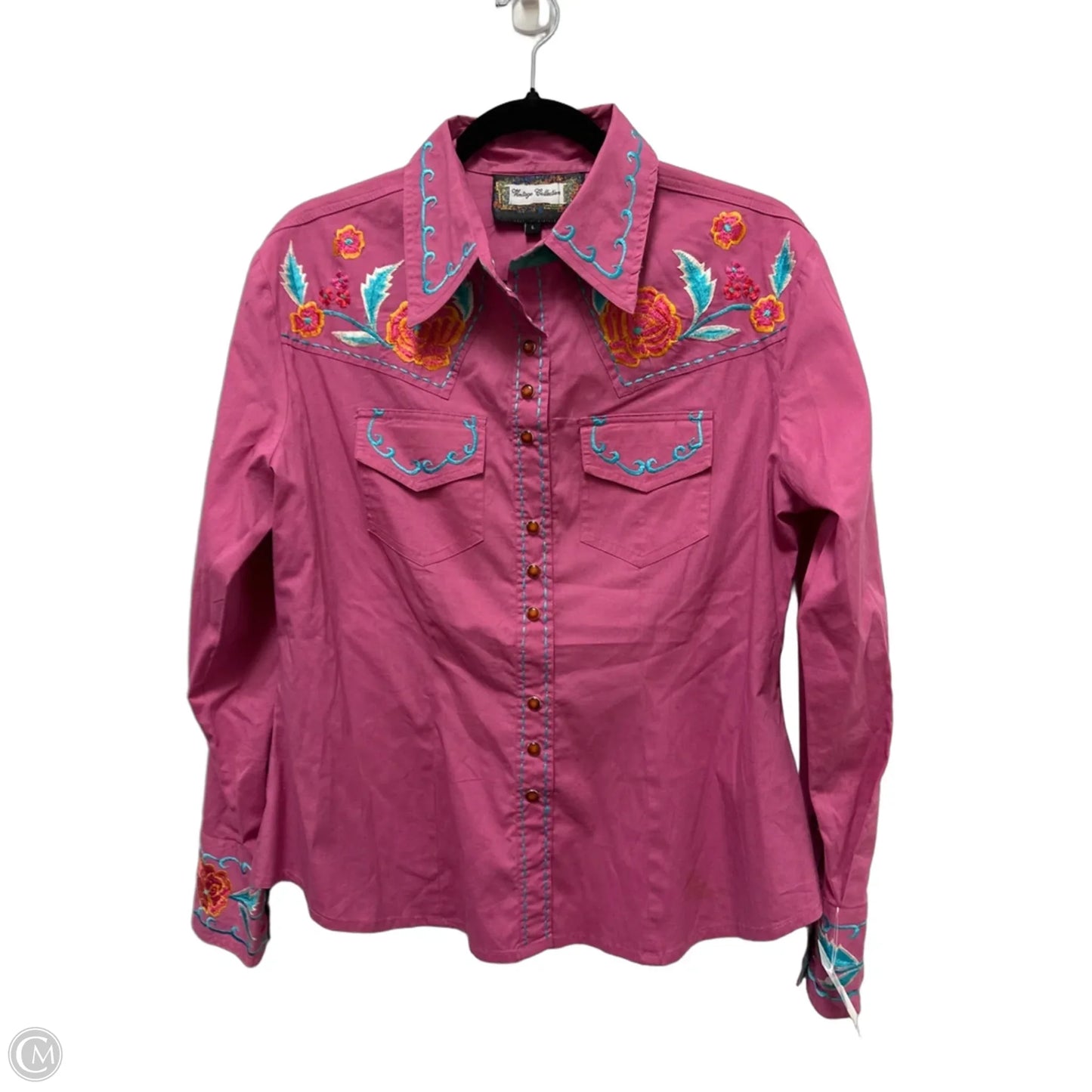 Blouse Long Sleeve By Clothes Mentor In Pink, Size: L