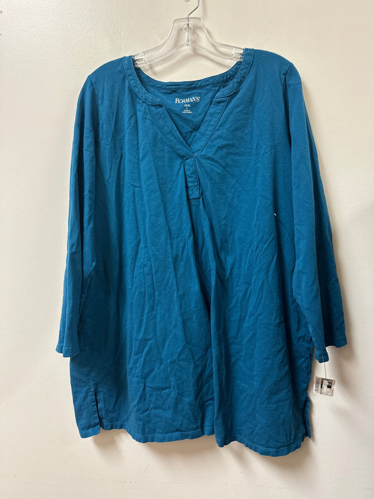 Top Long Sleeve Basic By Roamans In Teal, Size: 2x