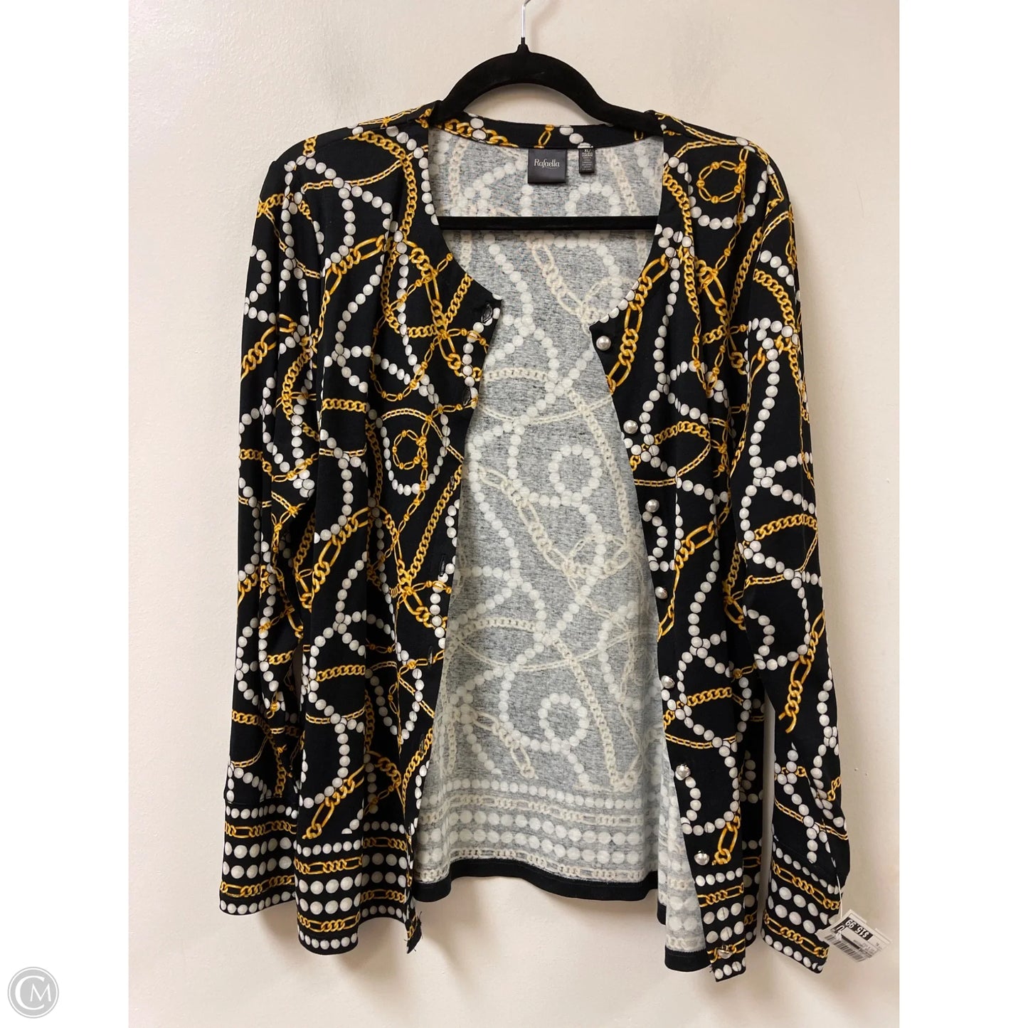 Sweater Cardigan By Rafaella In Black & Gold, Size: Xl