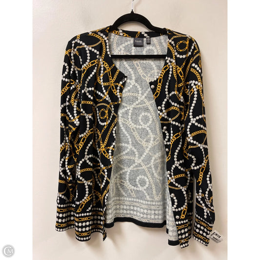 Sweater Cardigan By Rafaella In Black & Gold, Size: Xl