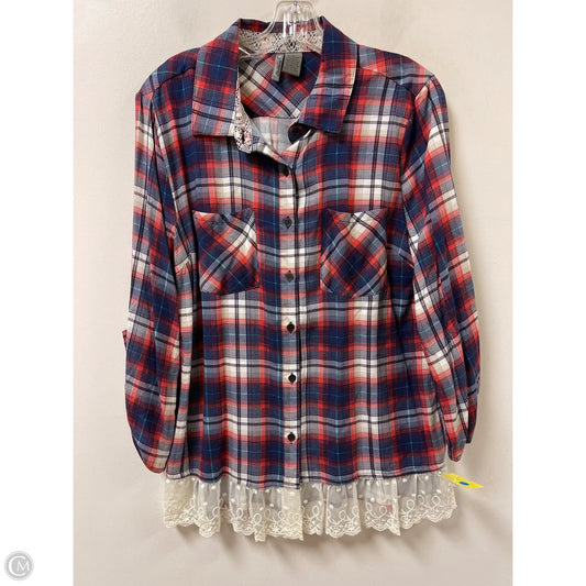 Top Long Sleeve By New Directions In Blue & Red, Size: L