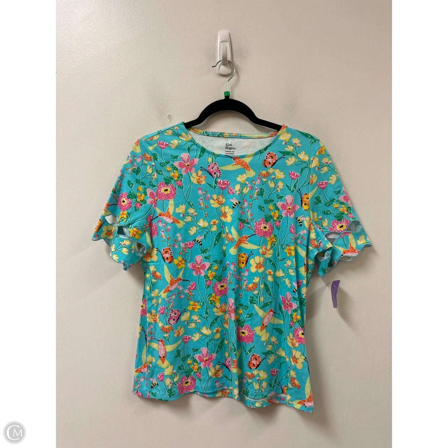 Top Short Sleeve By Kim Rogers In Aqua, Size: Sp