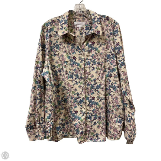 Top Long Sleeve By Foxcroft In Cream & Purple, Size: 2x