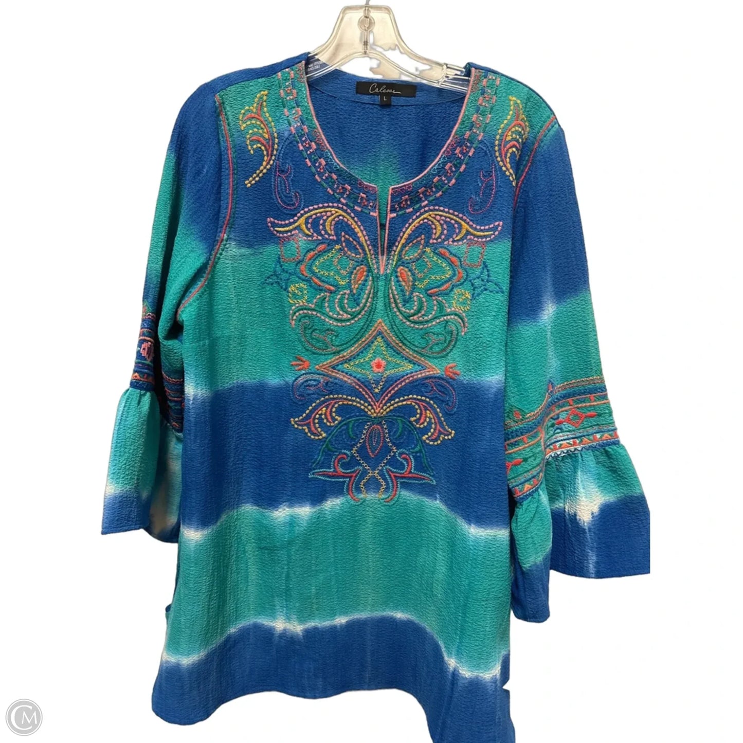 Tunic Long Sleeve By Calessa In Aqua, Size: L