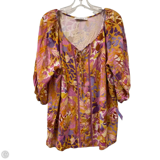 Top Short Sleeve By Rusttydustty In Purple & Yellow, Size: 1x