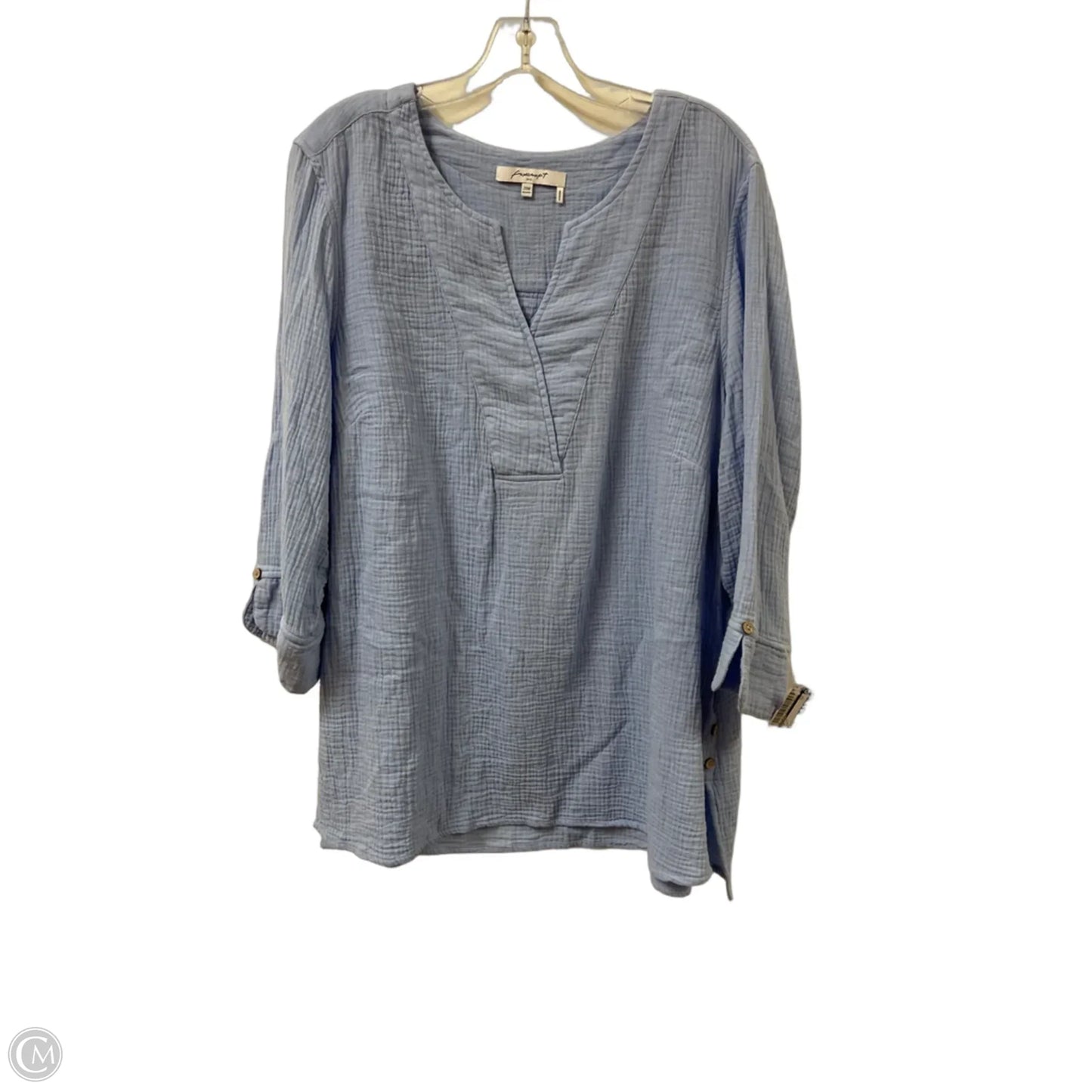 Top Long Sleeve By Foxcroft In Blue, Size: 2x