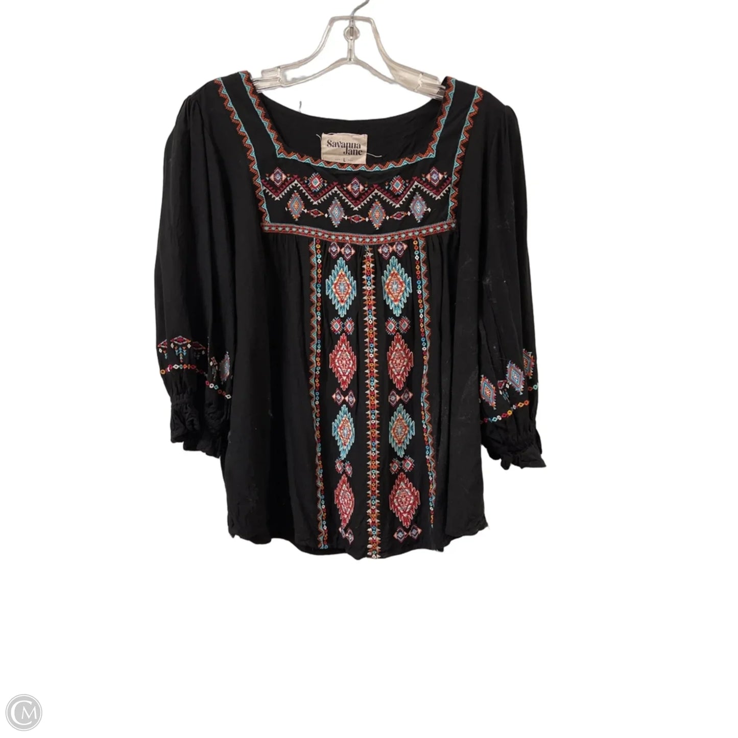 Top Long Sleeve By Savanna Jane In Black, Size: L