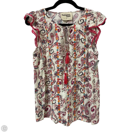 Top Short Sleeve By Savanna Jane In Cream & Pink, Size: S