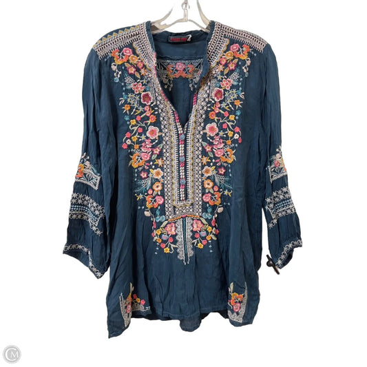 Blouse Designer By Johnny Was In Navy, Size: M
