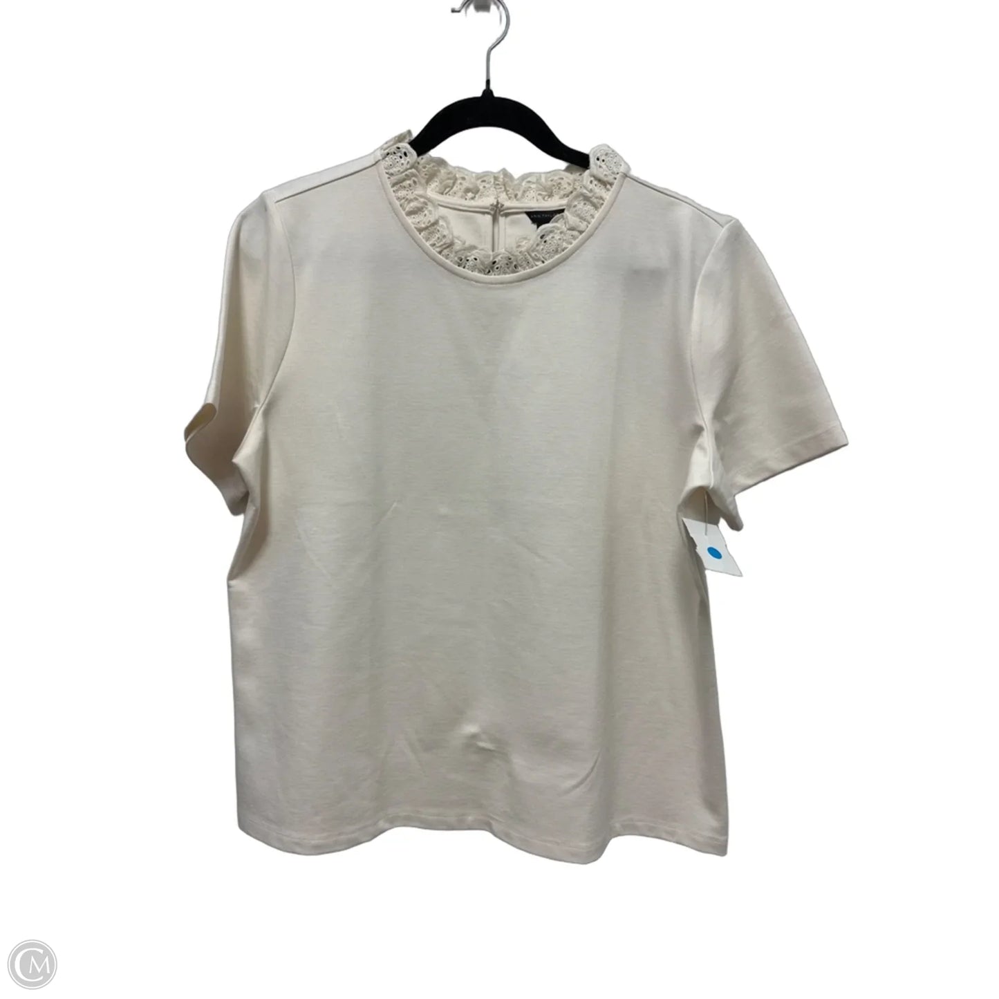Blouse Short Sleeve By Ann Taylor In Cream, Size: L