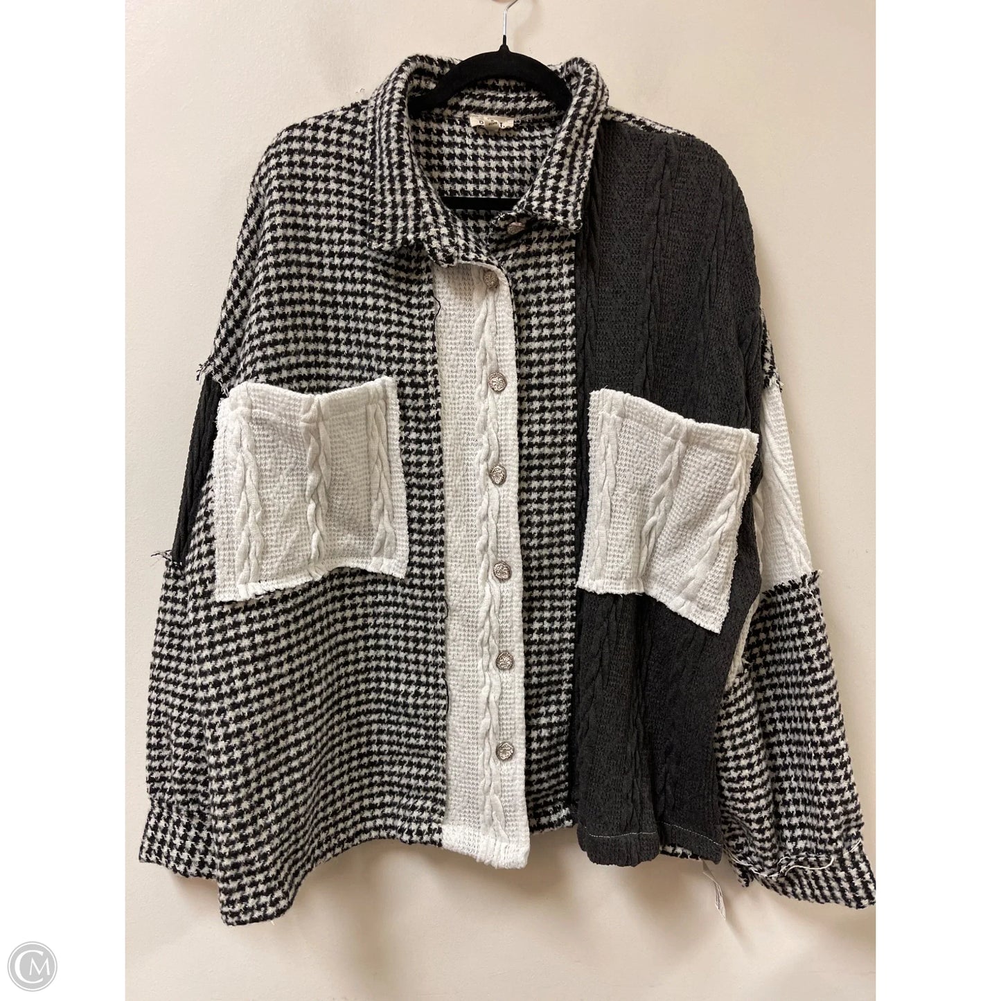 Jacket Shirt By Pol In Black & White, Size: L