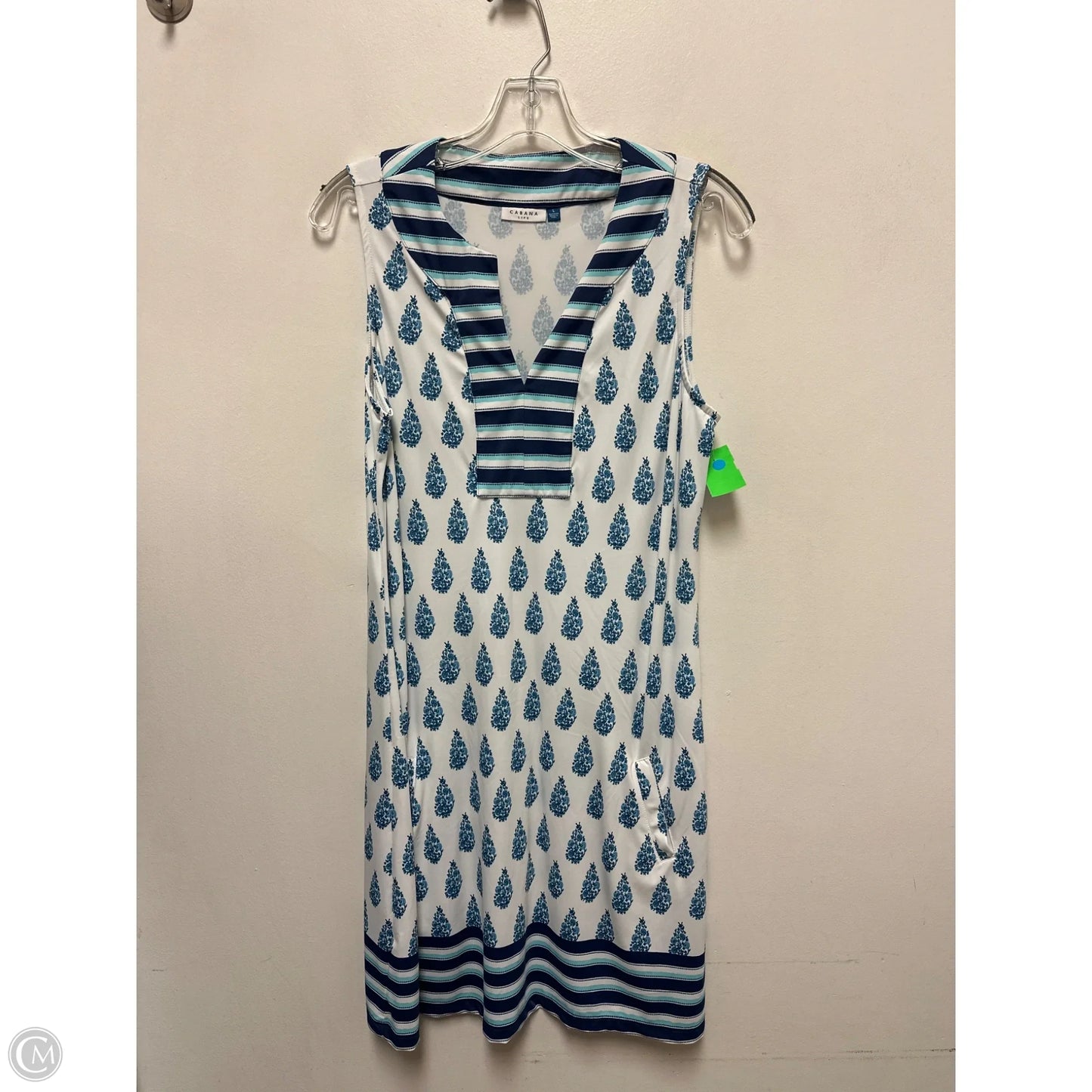 Dress Casual Short By Cabana Life In Blue & White, Size: L