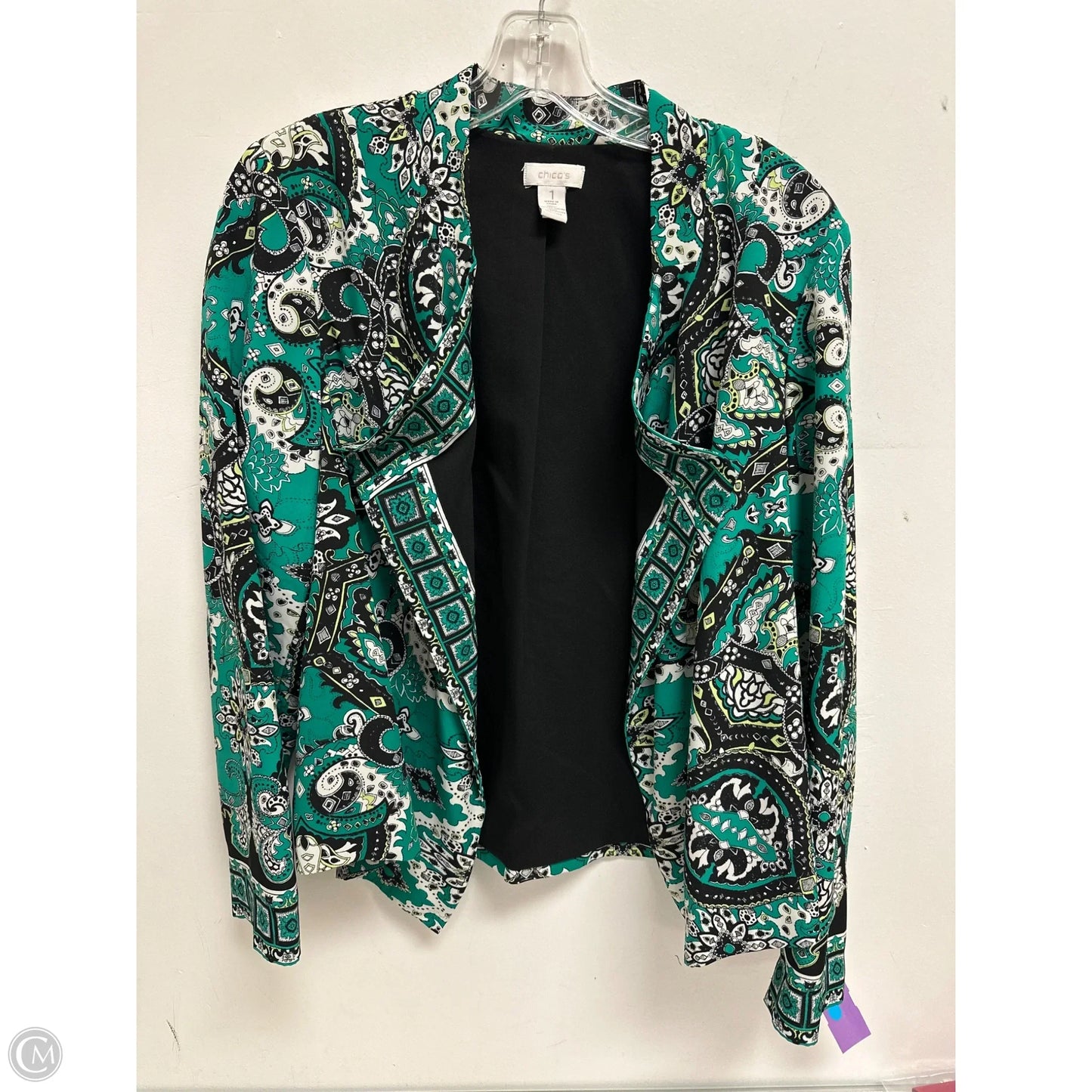 Blazer By Chicos In Black & Green, Size: M