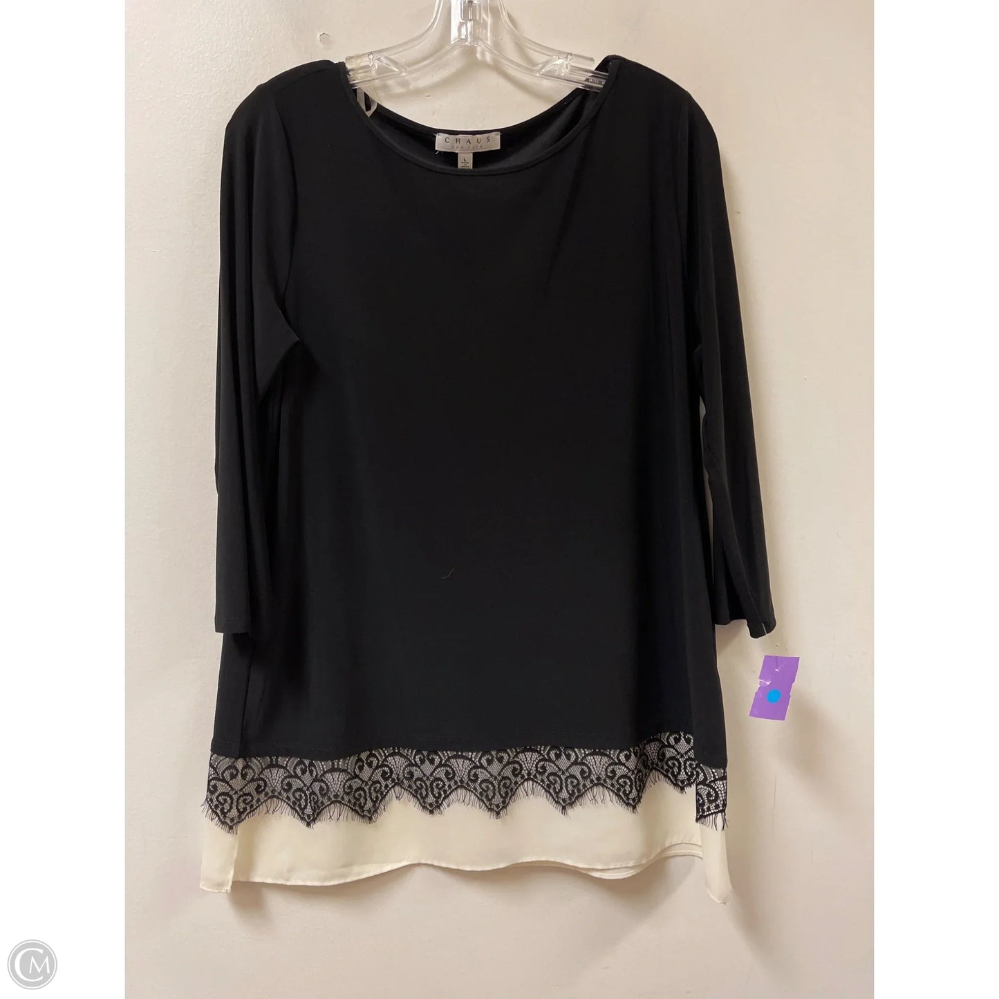 Tunic Long Sleeve By Chaus In Black & White, Size: L