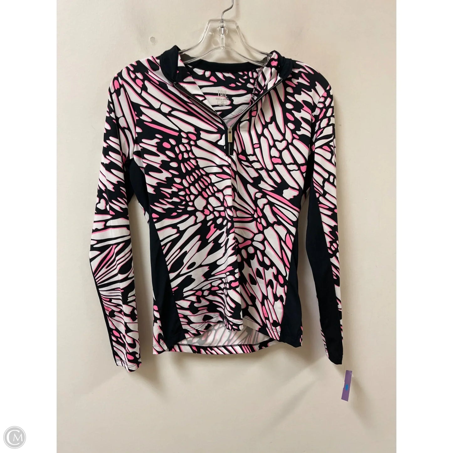 Athletic Top Long Sleeve Collar By Tail In Black & Pink, Size: Xs