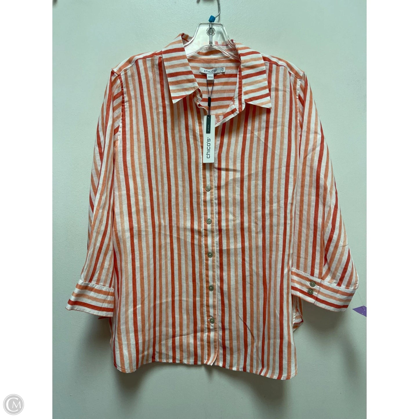Blouse Long Sleeve By Chicos In Orange, Size: L