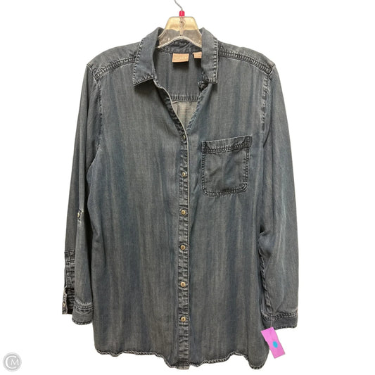 Blouse Long Sleeve By Chicos In Blue Denim, Size: L